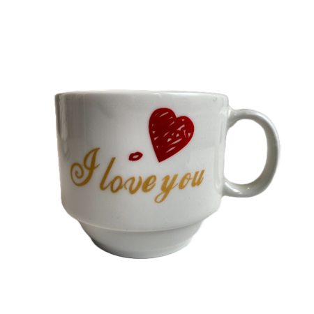 Set 4 cesti de cafea cu suport de metal, love you, 150ml