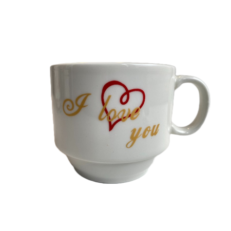 Set 4 cesti de cafea cu suport de metal, love you, 150ml