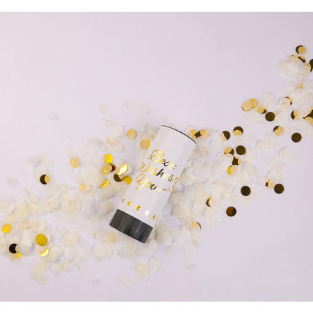Tun de Confetti, Cyrax, Best Wishes 11 x 4 cm, Model Buline din Hartie si Folie, Alb