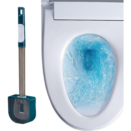 Perie de Toaleta,  cu Recipient pentru Detergent, din Plastic+TPR, Montare fara Perforare, 40 x 9 cm, Verde