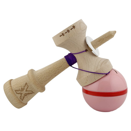 Kendama X Originala Silken, Profesionala, Cyrax, Cupe Mari KING SIZE V3, Super Sticky, Gaura in Baza, Rulment Metalic, din lemn 18 cm, Ata 55 cm, Roz