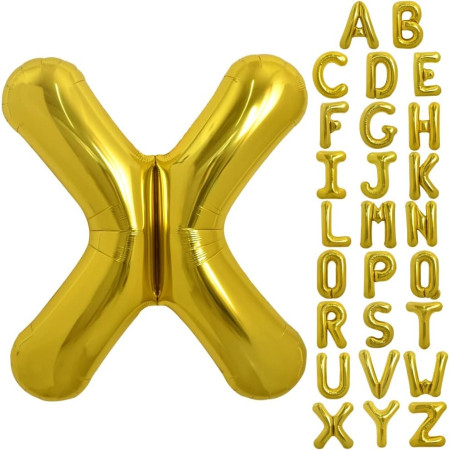 Balon Folie Metalizata Litera X, Cyrax, 80 cm, Umflati cu Heliu sau Aer, Ambalaj Individual, Pai inclus, Auriu
