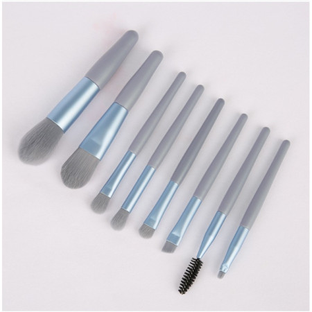 Mini set portabil 8 pensule de machiaj cu husa albastra, Cyrax