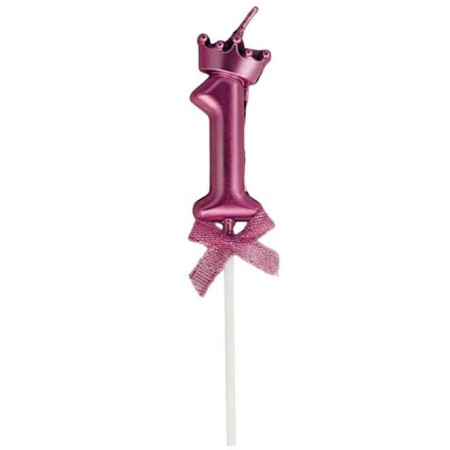Lumanare Cifra 1, Cyrax, Model Coroana cu Fundita, Pentru Tort, 6 x 2.5 cm Mov