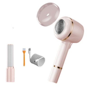 Aparat Pentru Curatat Scame, Par Si Praf,  Pentru Diferite Tipuri De Material, Cu Lame Din Otel Inoxidabil, Incarcare Prin USB Type-C, Cu Perie De Curatare, Cablu USB Si Stick Cu Lipici Incluse, Roz, 220 x 86 mm