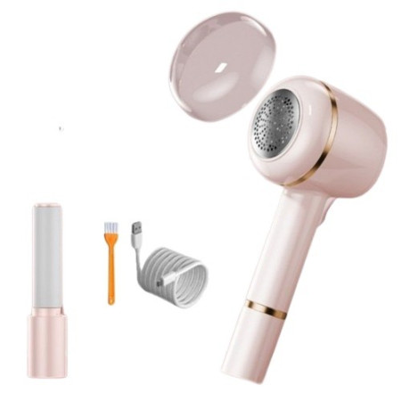 Aparat Pentru Curatat Scame, Par Si Praf,  Pentru Diferite Tipuri De Material, Cu Lame Din Otel Inoxidabil, Incarcare Prin USB Type-C, Cu Perie De Curatare, Cablu USB Si Stick Cu Lipici Incluse, Roz, 220 x 86 mm