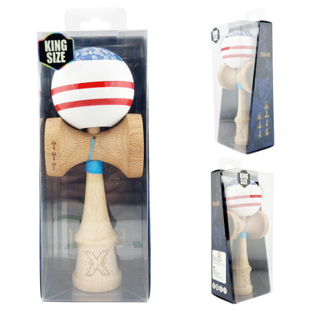 Kendama X CHICANOS Originala, Profesionala, Cyrax, Big Cups V2, Super Sticky cu Cupe Mari, Rulment Metalic, din lemn 18 cm, Ata 55 cm, Albastru/Alb