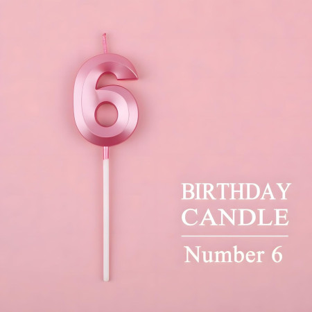 Lumanare Cifra 6, Cyrax, Model Diamond, 5 x 3.4 cm, Roz