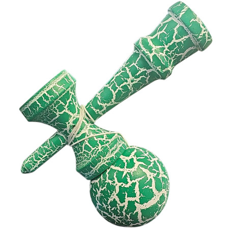 Kendama X Originala, Profesionala, Cyrax, Cracked, din Lemn, 18 cm, Verde/Alb