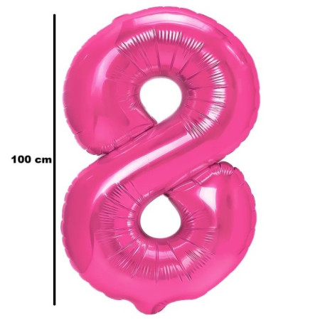 Balon din Folie Metalizata, Cyrax, Figurina Cifra, Model 8, Tema Aniversare 100 cm, Ambalaj Individual, Pai Inclus, Umflare cu Aer sau Heliu, Roz