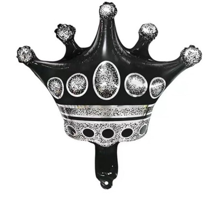 Balon din Folie Metalizata Cyrax, Figurina Cifra si Coroana, Scris Happy Birthday, Tema Aniversare 100 cm, Ambalaj Individual, Pai inclus, Umflare cu Aer sau Heliu, Negru, Cifra 1