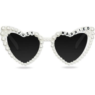 Ochelari Decorativi, Cyrax, Model Just Married, cu Perle, pentru Nunta, din PC, 15.3 x 5.7 x 14.5 cm, Alb
