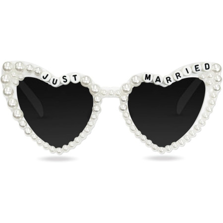 Ochelari Decorativi, Cyrax, Model Just Married, cu Perle, pentru Nunta, din PC, 15.3 x 5.7 x 14.5 cm, Alb