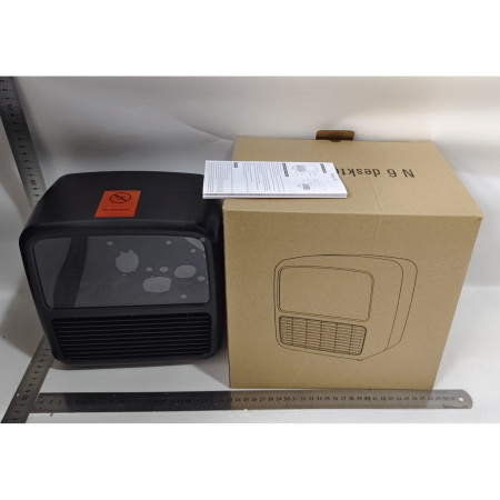 Mini Aeroterma Portabila,  Display LCD, Flacara Tip Semineu, 1500W, 2 Trepte, Oprire Automata, 22 x 22 x 15 cm, Negru