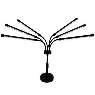 Lampa UV pentru cresterea plantelor,  conectare la retea, 30W, 6 capete, 108 LED-uri, ajustabila pana la 68.5 cm, Lumina Alb Mov