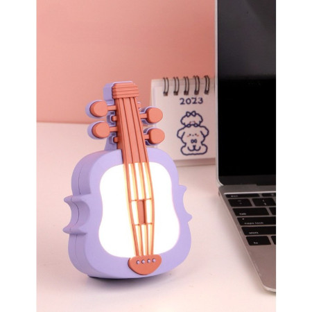 Lampa de Veghe,  cu Protectie pentru Ochi, Model Violina, Lumina Calda, Incarcare USB, ABS, 14.3x5x9.9 cm, Mov/ Portocaliu