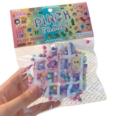 Jucarie Antistres Squishy, Cyrax, cu Revenire Lenta, Squeeze Pinch Family, Model Waffle, 6x6 cm, 99g, Ambalaj Transparent, Multicolor