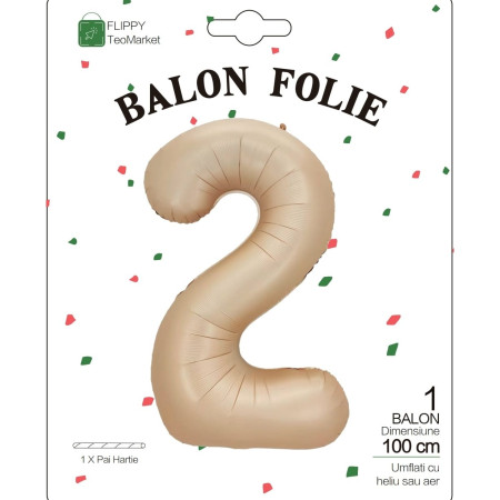 Balon din Folie Metalizata, Cyrax, Figurina Cifra, Model 2, Tema Aniversare 100 cm, Ambalaj Individual, Pai Inclus, Umflare cu Aer sau Heliu, Crem