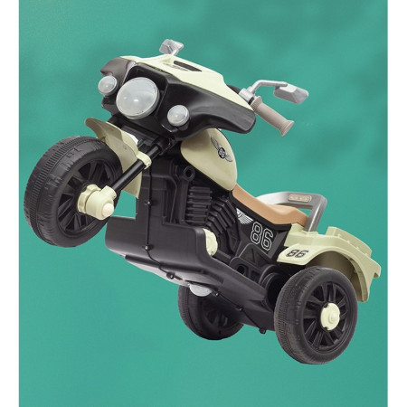 Motocicleta Electrica Cyrax, cu Acumulator, cu Sistem Anti-Rasturnare, Sistem de Lumini si Muzica, Cutie de Depozitare, 1-8 Ani, 93 x 43 x 58 cm, Alb - Bej