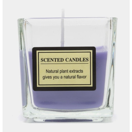 Lumanare Parfumata,  Model Pahar Transparent, cu Ulei Esential, 4.8 x 5.4 x 5.5 cm, Aroma de Lavanda, Mov