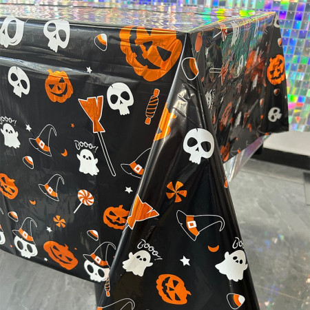 Fata de Masa, Cyrax, din Folie, Imprimeu Halloween - Boo, 137 x 274 cm, Negru