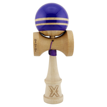 Kendama X Rainbow Originala, Profesionala, Cyrax, Big Cups V2, Super Sticky cu Cupe Mari, Rulment Metalic, din lemn 18 cm, Ata 55 cm, Violet/Maro