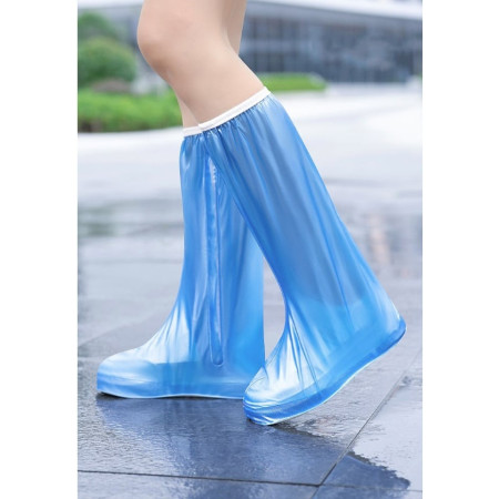 Protectie Incaltaminte pentru Ploaie si Noroi,  Impermeabila, Talpa Antiderapanta, cu Fermoar si Capsa, Inaltime 40 cm, Marime M 36-37, Albastru