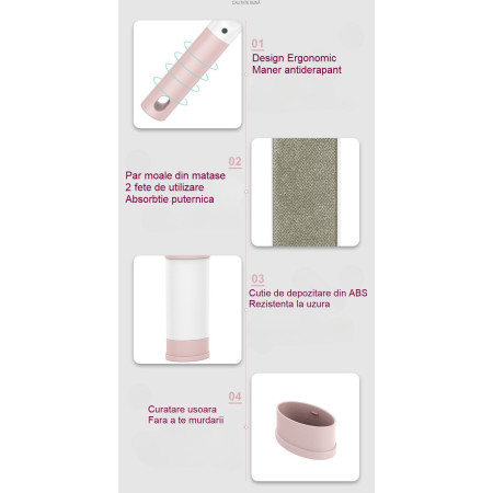 Perie Electrostatica,  Pentru Curatarea Parului/Scamelor de pe Haine si Tapiterii, 2 Fete, Autocuratare, 31 x 8.5 cm, Roz