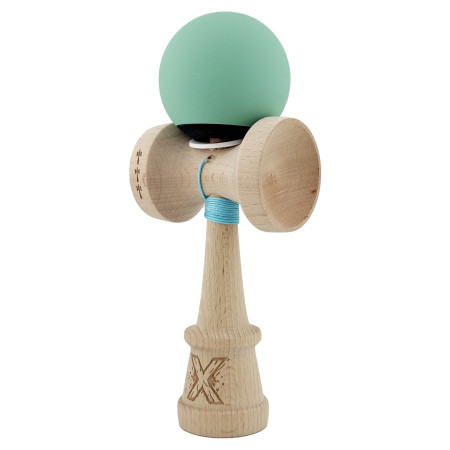 Kendama X Originala, Profesionala, Cyrax, Rubber Grip, Cupe Mari KING SIZE V3, Gaura in Baza, Rulment Metalic, din lemn 18 cm, Ata 62/65 cm, Bicolor Turcoaz/Albastru inchis
