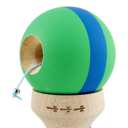 Kendama X Originala, Profesionala, Cyrax, Cupe Mari KING SIZE V3, Rubber Grip, Gaura in Baza, Rulment Metalic, din lemn 18 cm, Ata 62/65 cm, M Verde/Albastru/Verde