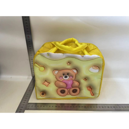 Geantă Frigorifică, Cyrax, cu Desene Animate 3D, Portabilă pentru Copii, de Prânz, din Pânză Oxford, 23x13x19 cm, Model Ursulet, Galben