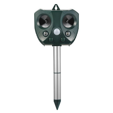 Aparat Solar LED cu Ultrasunete,  Repelent pentru Animale Mari si Mici, Lumina Rosie si Alba, Anti Rozatoare, Anti Insecte, 15 x 14 x 24 cm, Verde