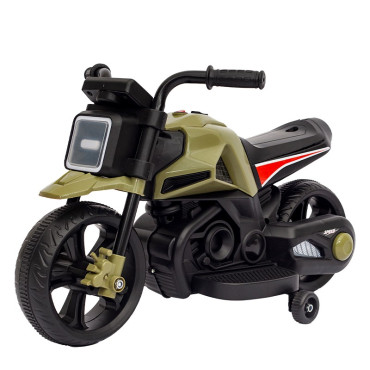 Motocicleta Electrica cu 2 Roti Mari si 2 Roti Ajutatoare, Cyrax, Acumulator Incarcare, Anti-Rasturnare, Lumini, Muzica, Motor:380, Baterie 6V4.5, 41.5x70x34 cm, 4.5 Kg, 3 Ani+, Verde Negru