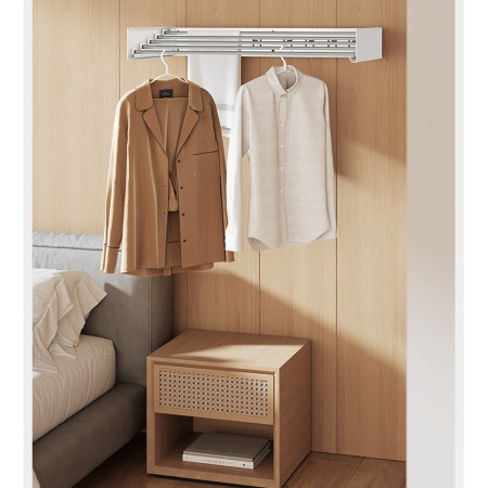 Suport Haine,  Depozitare si Uscare Rufe, din Aluminiu, Pliabil, Impermeabil, Montare prin Perforare, 80 cm, Alb