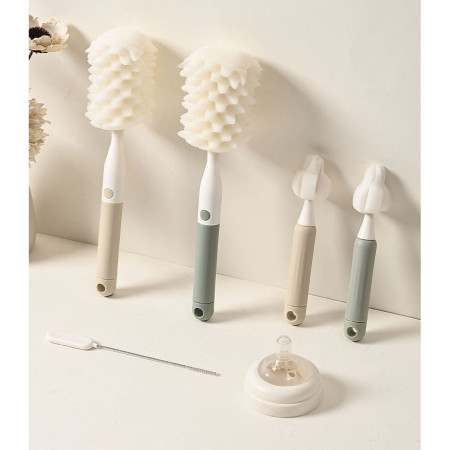 Set 3 Perii de Spalat Biberoane, Cyrax, pentru Tetina, Biberon, Pai, Materiale Sigure, fara BPA, Curatare 360°, Verde