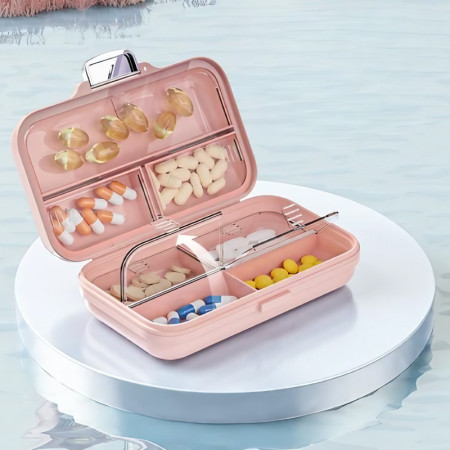 Cutie Medicamente,  Roz, 7 Compartimente, Portabila si Compacta, 11x7.2x3.5 cm, Ideala pentru Uzul Cotidian