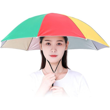 Umbrela de Cap,  Diametru 69 cm, Snur Reglabil de Cap, Protectie UV/Ploaie, Curcubeu