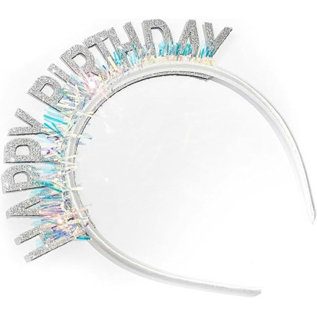Coronita Decorativa pentru Petreceri, Cyrax, Tema Aniversare, Model Happy Birthday, Marime Universala, Argintiu