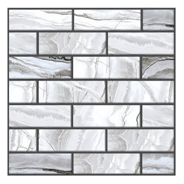 10 x Placi Tapet Autocolant 3D cu Imitatie de Marmura Dreptunghiulara, pentru Perete Bucatarie Sufragerie, Usor de Curatat, Rezistent la Apa, Autoadeziv, 30x30 cm, Gri