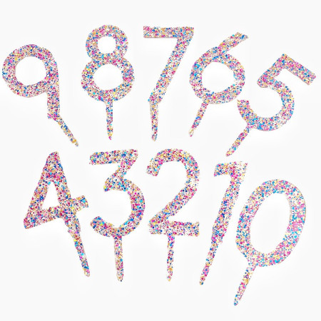 Decoratiune Topper pentru Tort, Cyrax, din Acrilic cu Fulgi de Sclipici, Model Cifra 1, Inaltime 18.5 cm, Transparent Multicolor 