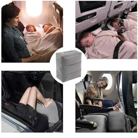 Perna Gonflabila Multifunctionala,  pentru Picioare, Cap, 3 Straturi, Inaltime Reglabila, 17.8 x 25.4 x 42.9 cm, Gri Inchis