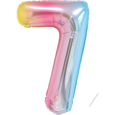 Balon din Folie Metalizata Gradient Cyrax, Figurina Cifra, Tema Aniversare 100 cm, Ambalaj Individual, Pai inclus, Umflare cu Aer sau Heliu, Multicolor, Cifra 7