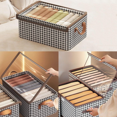 Cutie Depozitare,  Capac Transparent, Model In Carouri, Model Mic, Maro