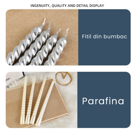 Set 4 Lumanari pentru Masa, Cina, Decor,  Model Rasucit, Lungime 25 cm, Mov