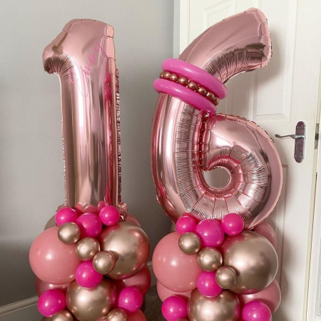 Balon din Folie Metalizata Cyrax, Figurina Cifra, Tema Aniversare 80 cm, Ambalaj Individual, Pai inclus, Umflare cu Aer sau Heliu, Rose, Cifra 1