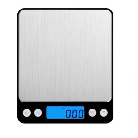 Mini Cantar Electronic, Cyrax, pentru Alimente/Bijuterii, max 3 Kg, 2 x AA, 12.7 x 10.6 x 1.9 cm, Negru/Gri