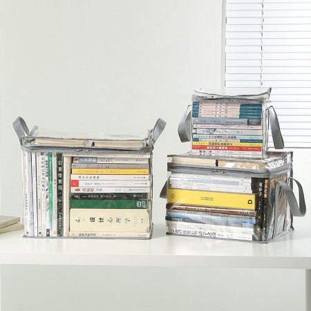 Cutie de Depozitare,  din PVC + Textil, Rezistenta la Apa, Geanta pentru Carti, 32x24x25 cm, Transparent-Alb