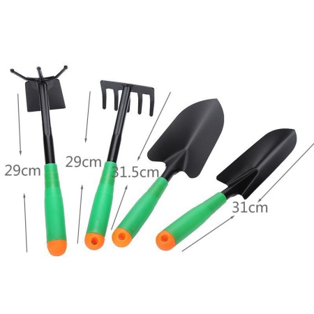 Set 4 Unelte de Gradina  pentru Plantare Prelucrare Sol si Ingrijire Plante, Material PVC si cardboard, 31.5 x 8.5 cm, verde
