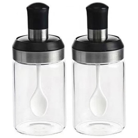 Sticle si Borcane de Ulei de Masline, Cyrax, Dozator Set 4 Bucati, 2 Sticle cu Dispenser 500 ml/buc, 2 Borcane pentru Condimente cu Capac si Lingura 120ml/buc, Transparent