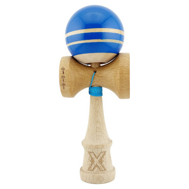 Kendama X Rainbow Originala, Profesionala, Cyrax, Big Cups V2, Super Sticky cu Cupe Mari, Rulment Metalic, din lemn 18 cm, Ata 55 cm, Albastru/Maro
